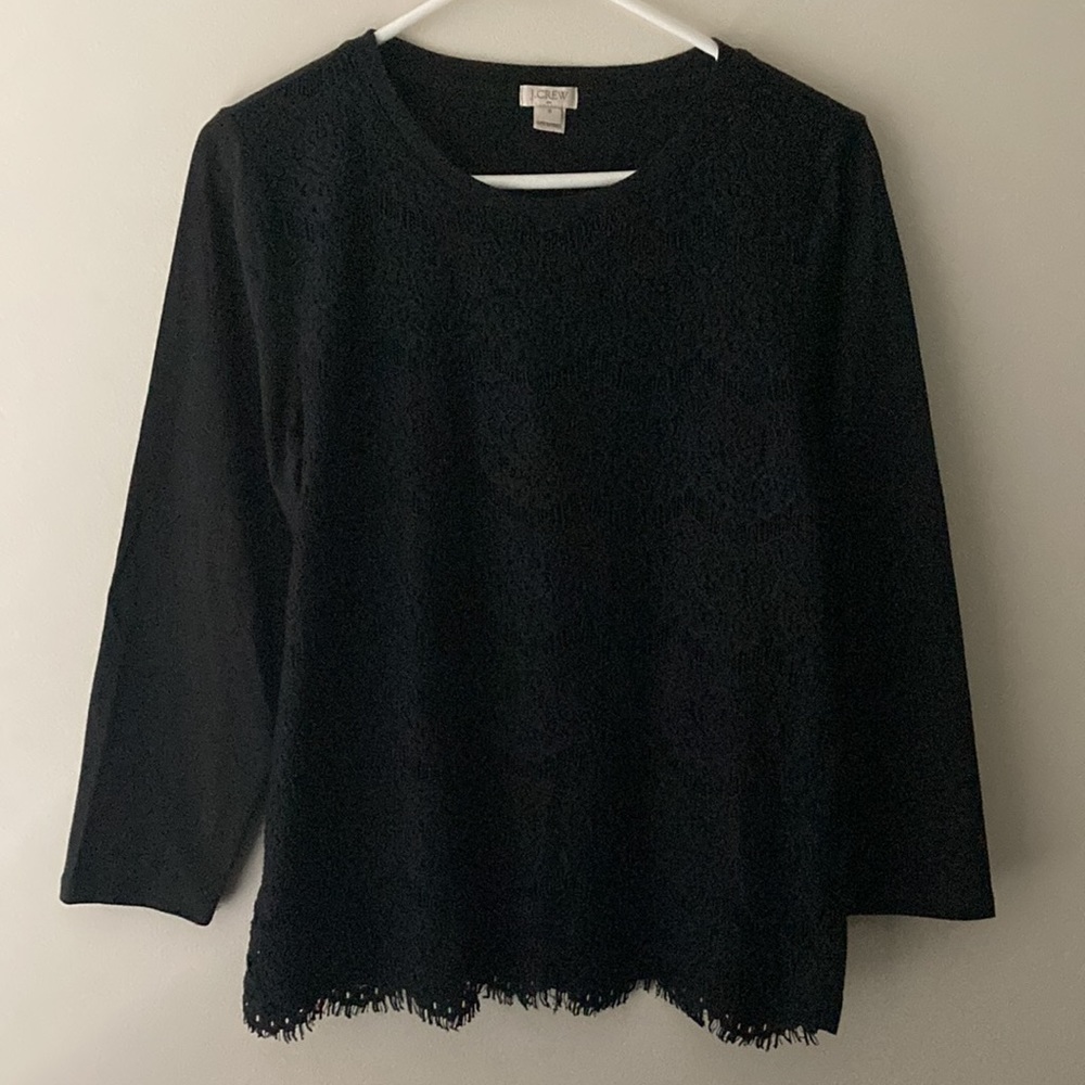 J. CREW Lace Front Tee Shirt Black Medium